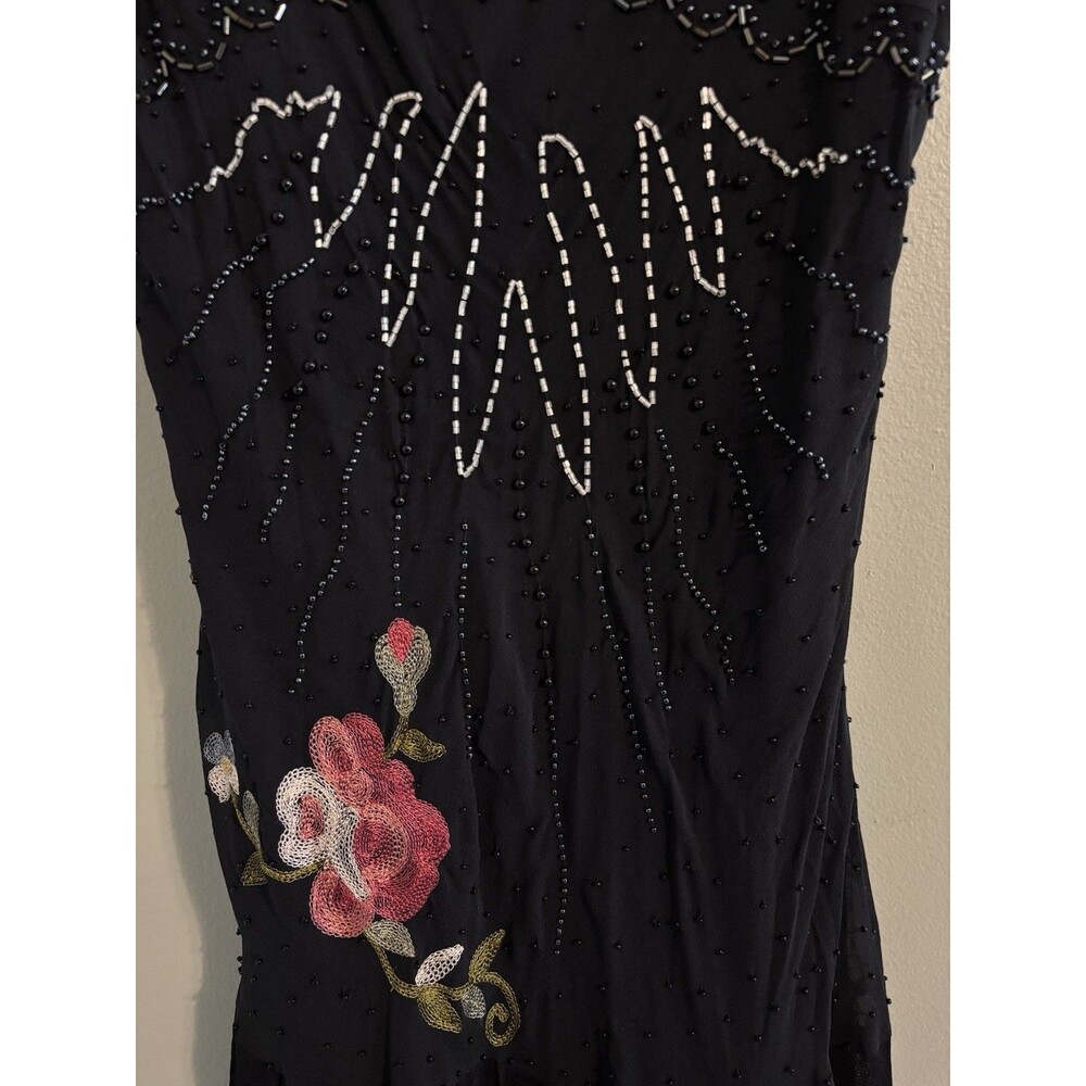 VTG Y2K Cache Silk Maxi Dress Sz 8 Beaded Embroidered Floral Whimsy Fairy Goth - Picture 5 of 16